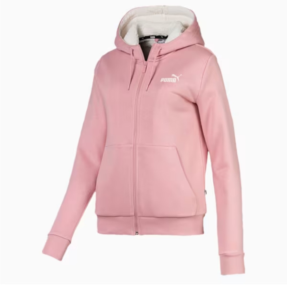 PUMA Zip Up Sherpa Hoodie Jacket Pink/White